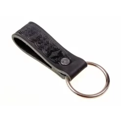 Celtic Leather Holder With Ring, Black