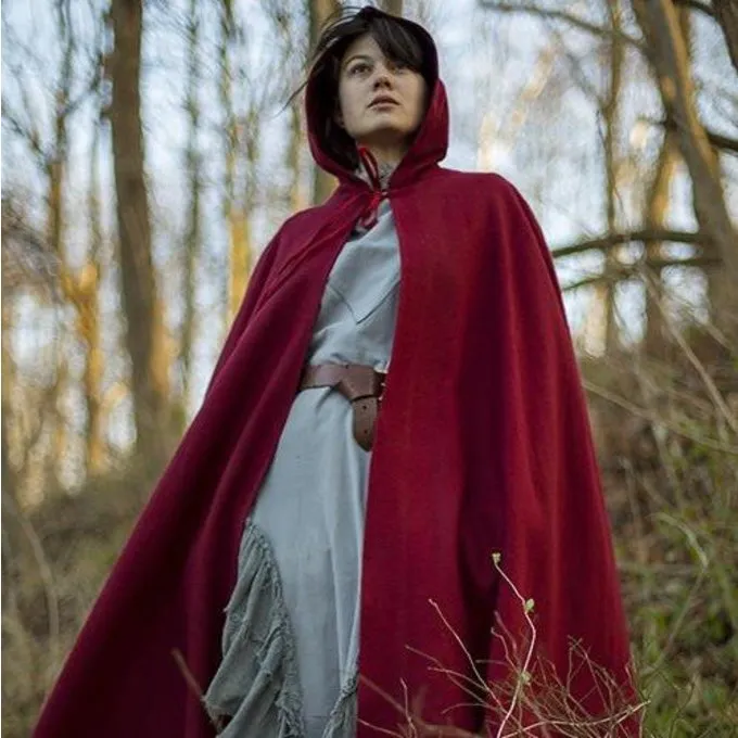 Epic Armoury Hooded Wool Cape, Dark Red - Image 4