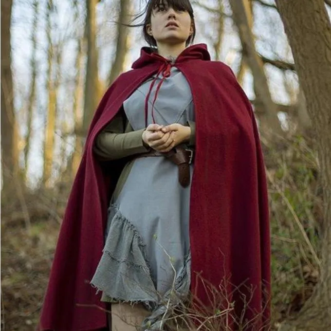 Epic Armoury Hooded Wool Cape, Dark Red