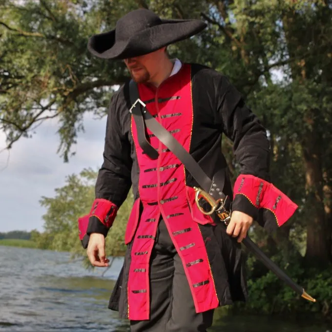 Leonardo Carbone Pirate Coat Velvet, Black-red - Image 5