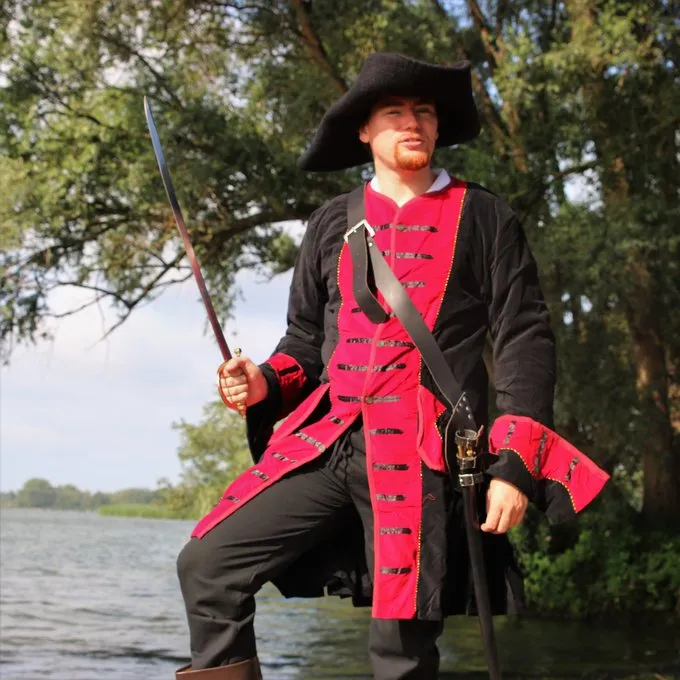 Leonardo Carbone Pirate Coat Velvet, Black-red - Image 6