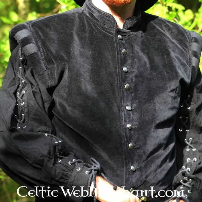 Leonardo Carbone Velvet Doublet With Metal Buttons, Black - Image 4