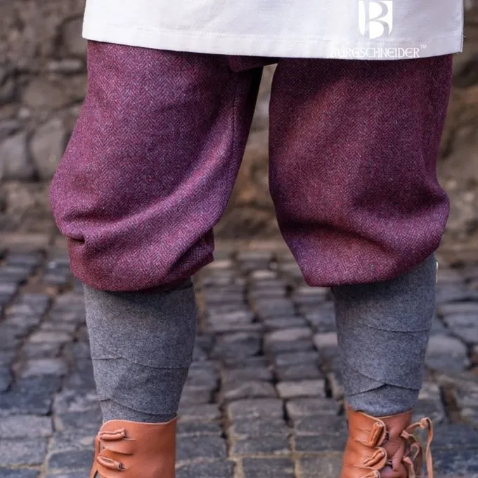 Burgschneider Viking Trousers Herringbone Motif Ivar, Burgundy-grey