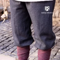 Burgschneider Viking Trousers Herringbone Motif Tilda, Black-grey