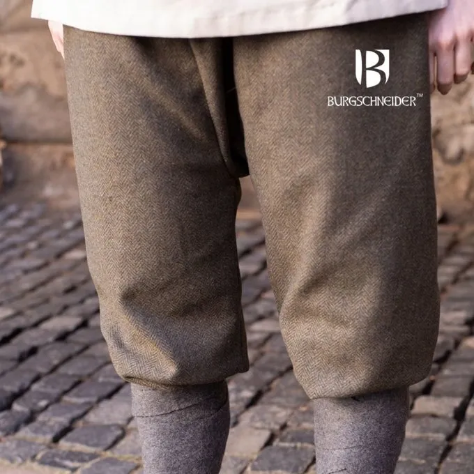 Burgschneider Viking Trousers Herringbone Motif Tilda, Olive-grey